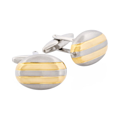 Rhodium & Gold Striped Plated Oval Cufflinks