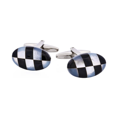 Onyx & Mother Of Pearl Check Oval Cufflinks