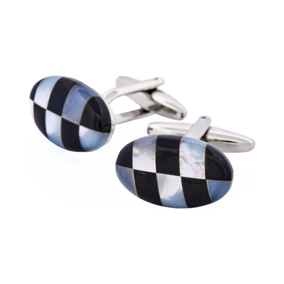 Onyx & Mother Of Pearl Check Oval Cufflinks