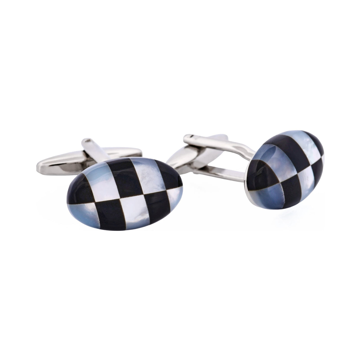Onyx & Mother Of Pearl Check Oval Cufflinks