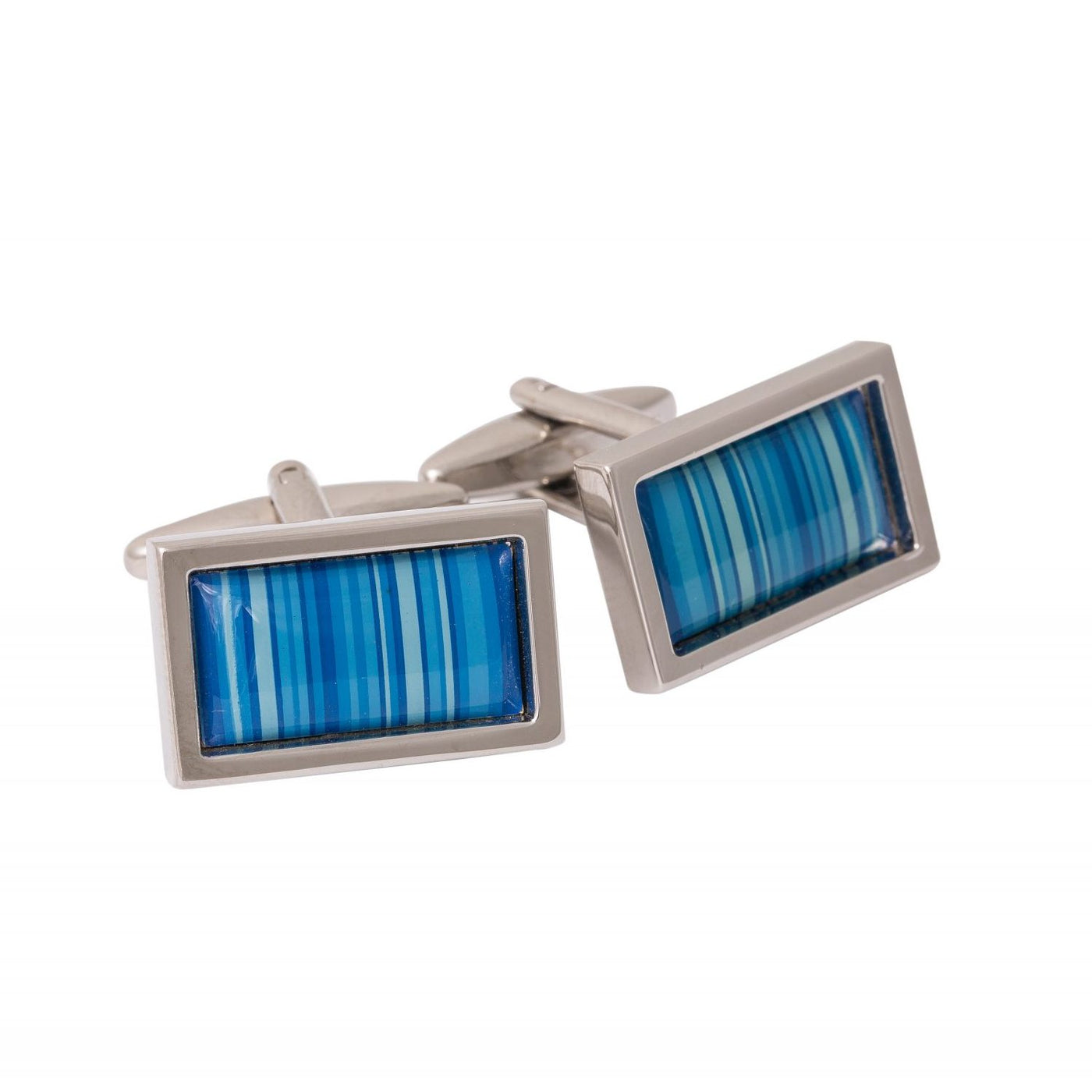 Blue Enamel Barcode Patterned Cufflinks