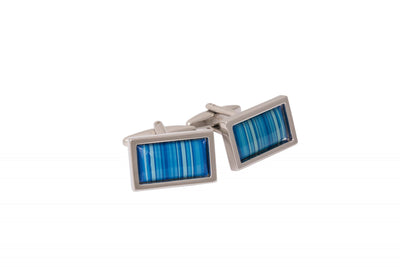 Blue Enamel Barcode Patterned Cufflinks