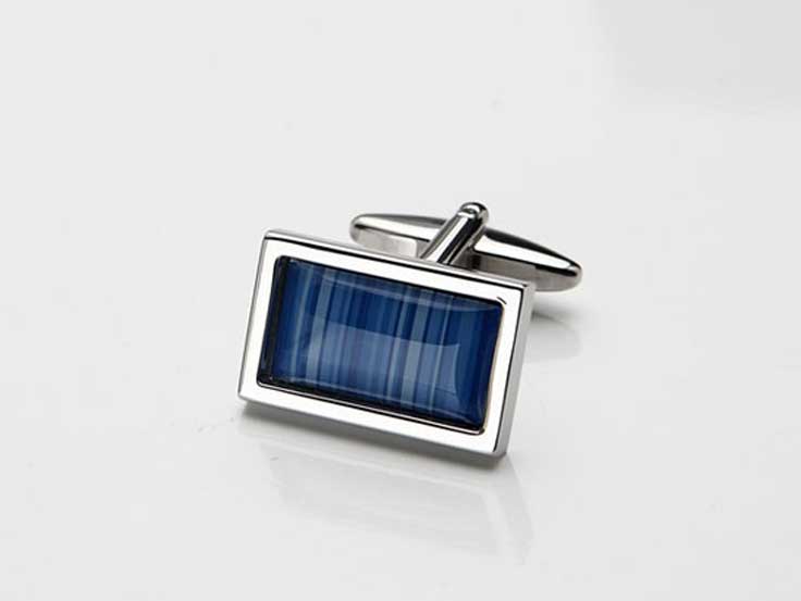 Blue Enamel Barcode Patterned Cufflinks