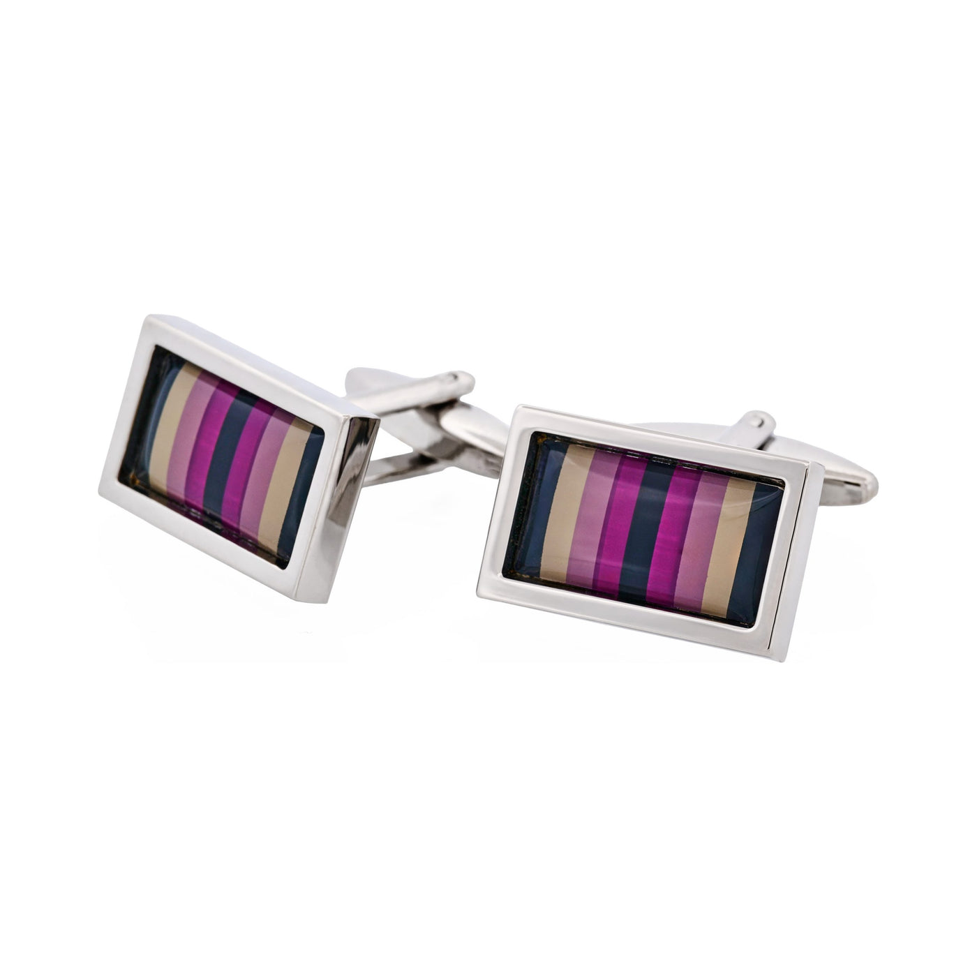 Purple Enamel Barcode Patterned Cufflinks