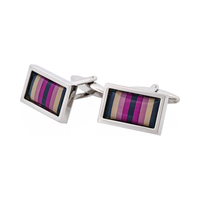 Purple Enamel Barcode Patterned Cufflinks