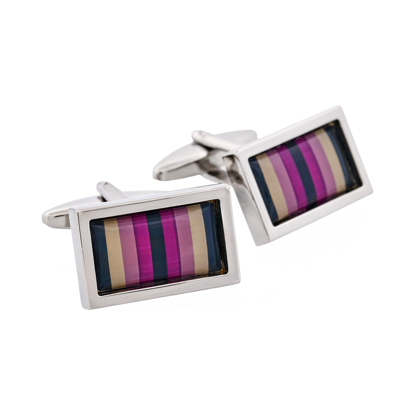 Purple Enamel Barcode Patterned Cufflinks
