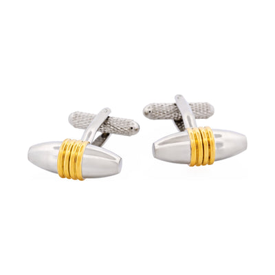 Polished Rhodium & Gold Plated Ribbed Barrel Cufflinks