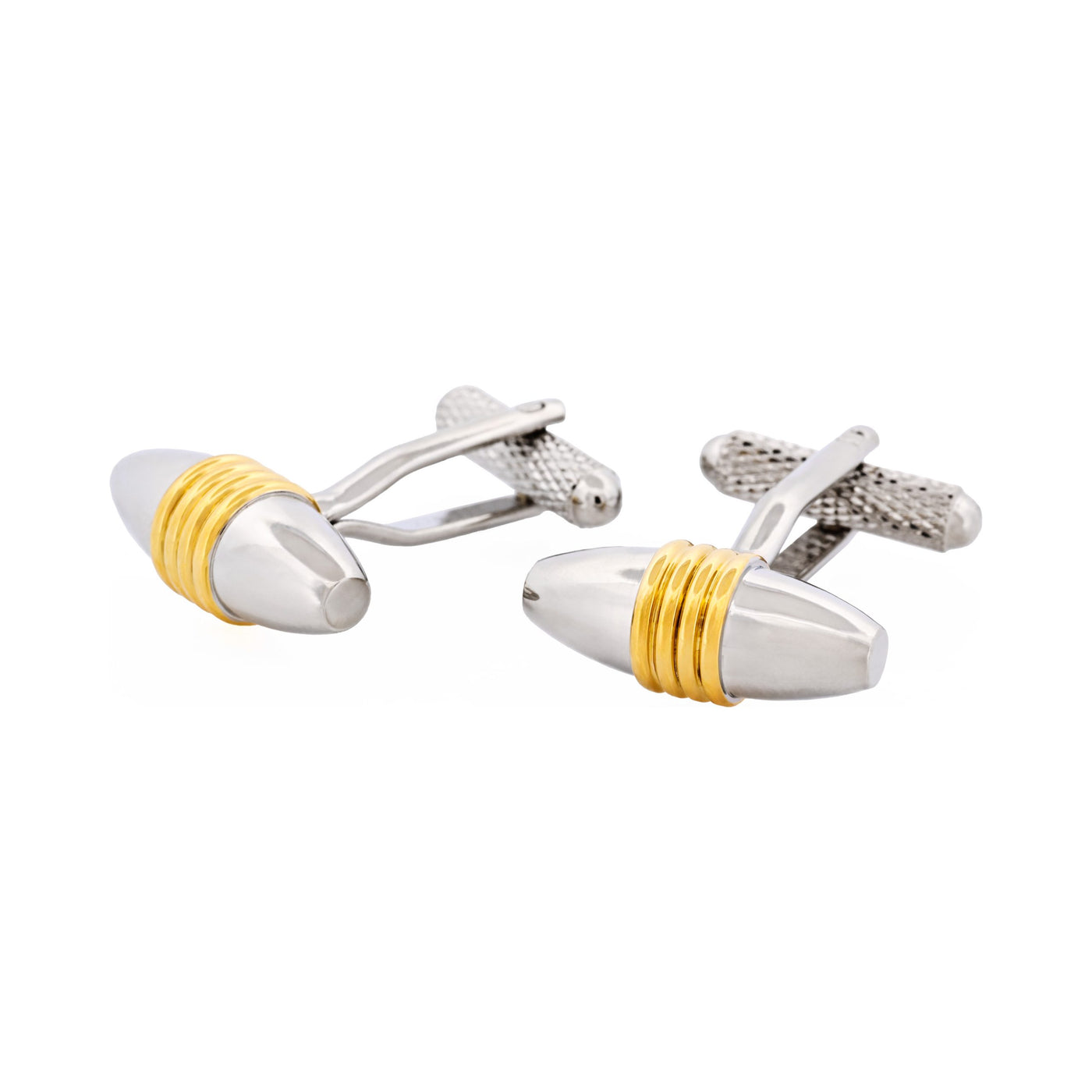 Polished Rhodium & Gold Plated Ribbed Barrel Cufflinks