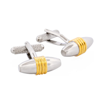 Polished Rhodium & Gold Plated Ribbed Barrel Cufflinks