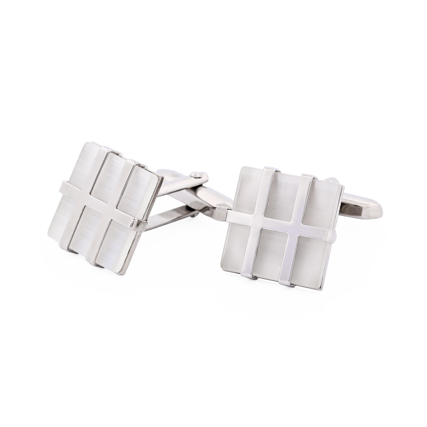 Rhodium White Cat's Eye Cufflinks