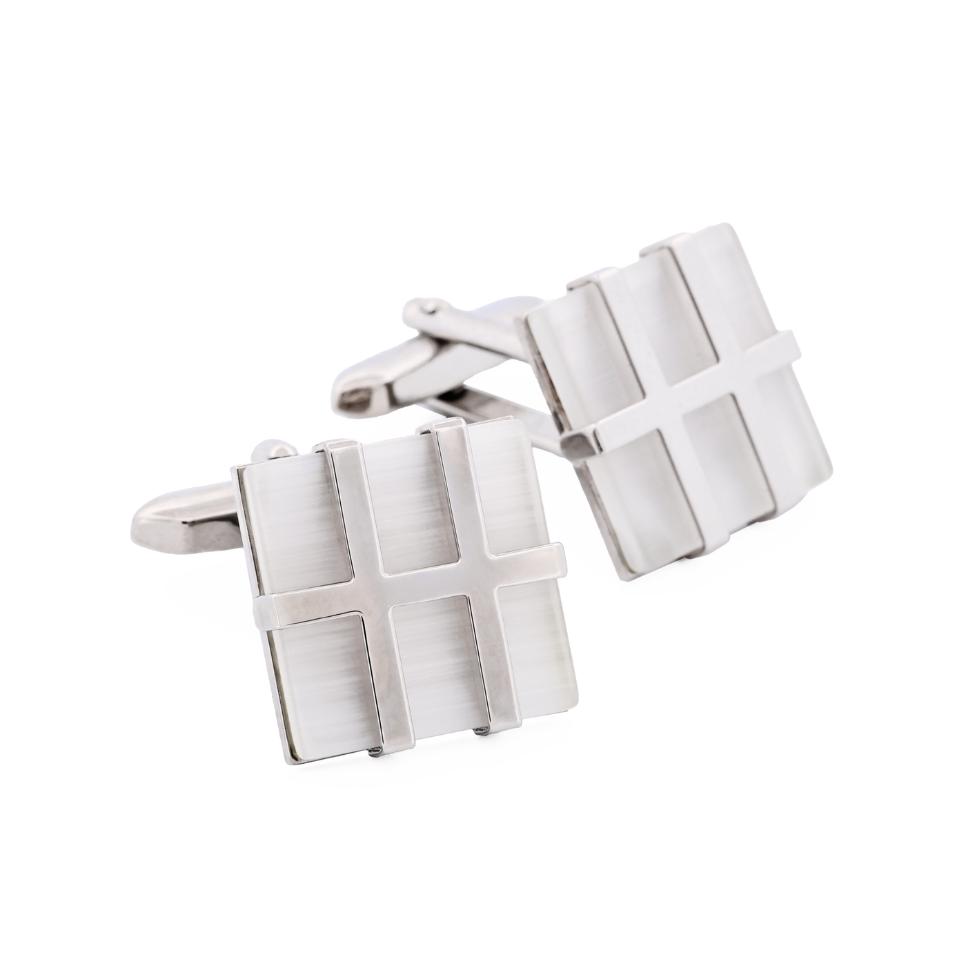 Rhodium White Cat's Eye Cufflinks