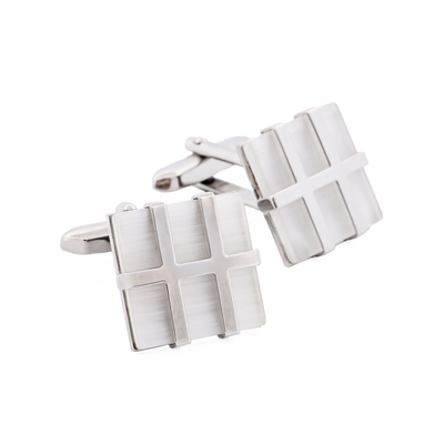 Rhodium White Cat's Eye Cufflinks