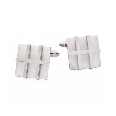 Rhodium White Cat's Eye Cufflinks