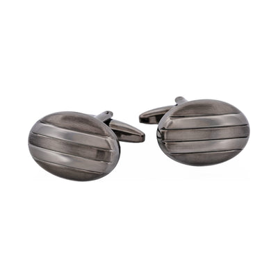 Rhodium & Gun Metal Plated Striped Oval Cufflinks