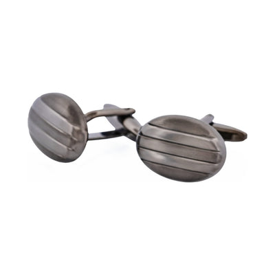 Rhodium & Gun Metal Plated Striped Oval Cufflinks