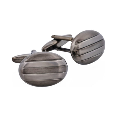 Rhodium & Gun Metal Plated Striped Oval Cufflinks