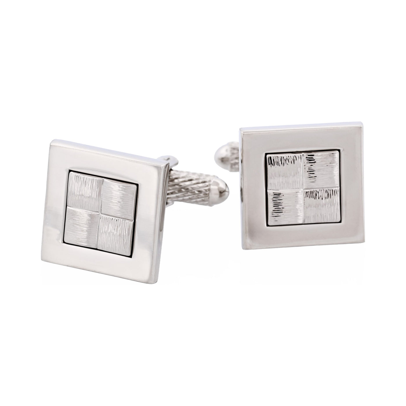 Brushed Rhodium Plated Cufflinks with “Hessian” Center Design