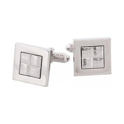 Brushed Rhodium Plated Cufflinks with “Hessian” Center Design