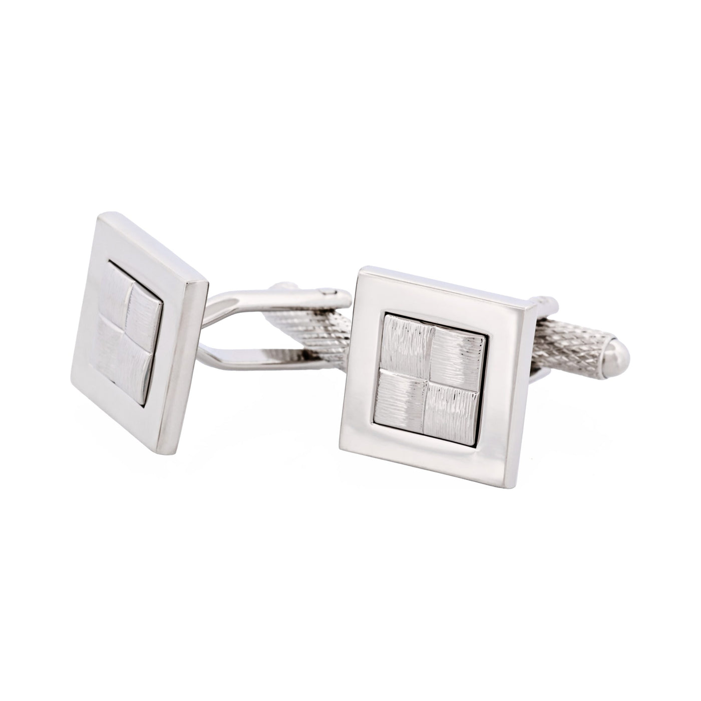 Brushed Rhodium Plated Cufflinks with “Hessian” Center Design