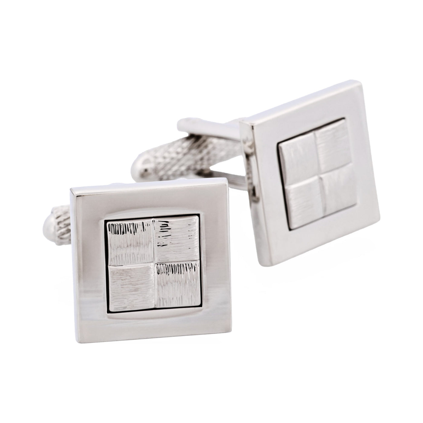Brushed Rhodium Plated Cufflinks with “Hessian” Center Design
