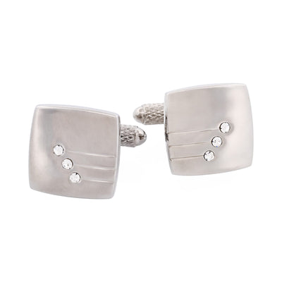 Brushed Rhodium Plated & Triple Crystal Cufflinks