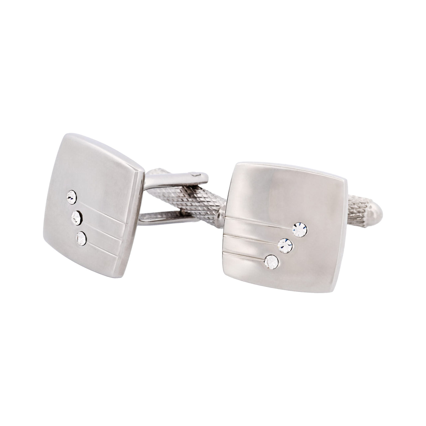 Brushed Rhodium Plated & Triple Crystal Cufflinks