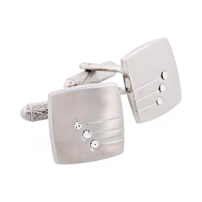 Brushed Rhodium Plated & Triple Crystal Cufflinks