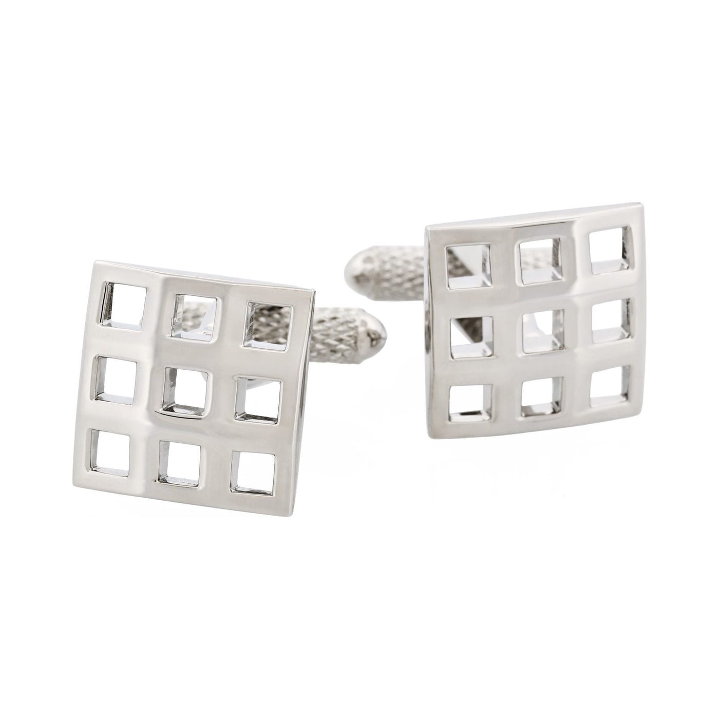 Polished Rhodium Plated Square Cutout Patterned Cufflinks