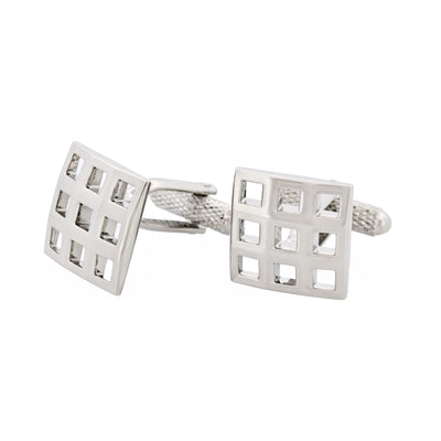 Polished Rhodium Plated Square Cutout Patterned Cufflinks