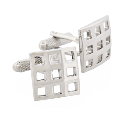 Polished Rhodium Plated Square Cutout Patterned Cufflinks