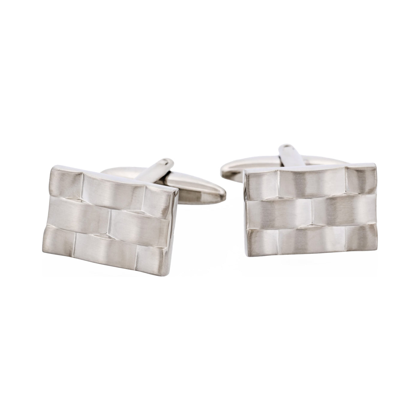 Brushed Rhodium Plated Weave Pattern Rectangle Cufflinks