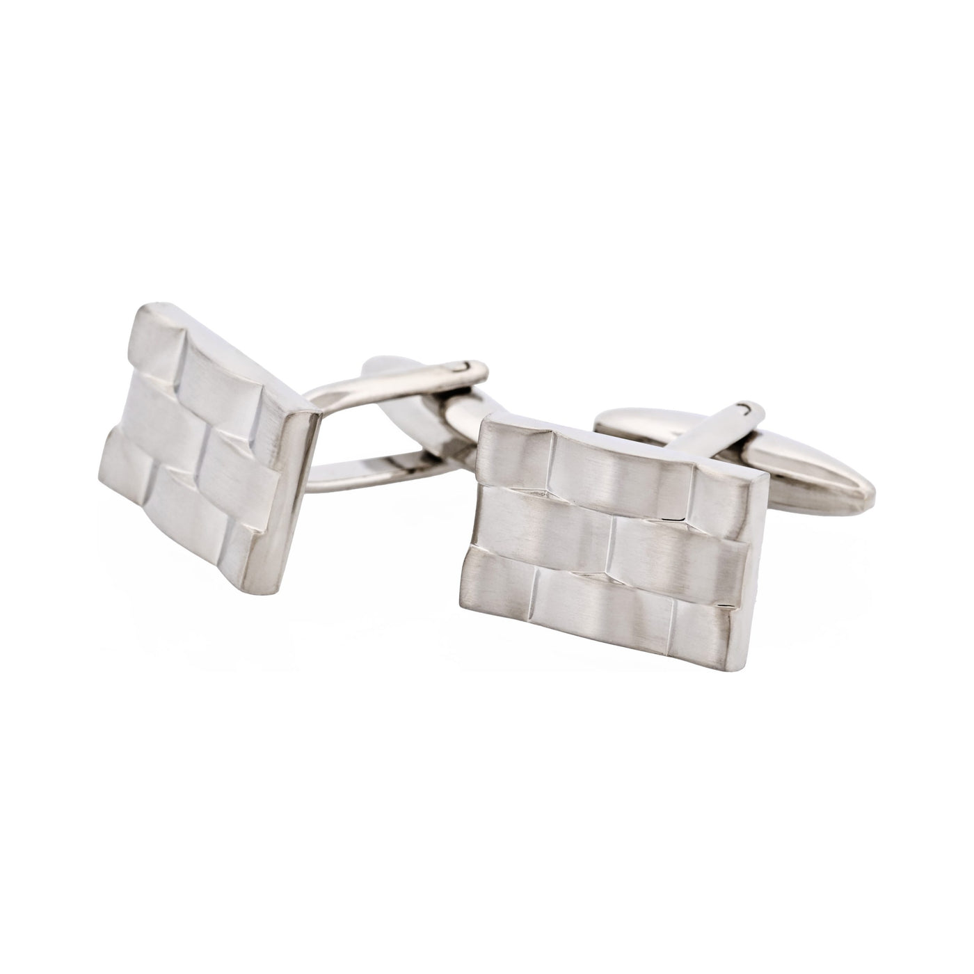 Brushed Rhodium Plated Weave Pattern Rectangle Cufflinks
