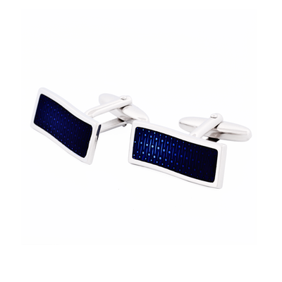 Rhodium Cufflinks Blue Enamel