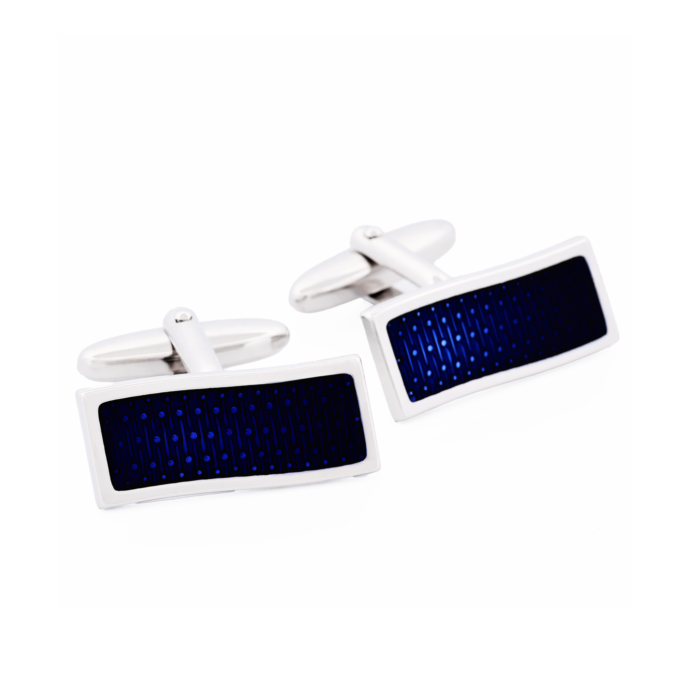 Rhodium Cufflinks Blue Enamel