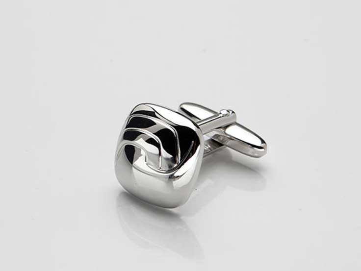 Rhodium Plated Wave Patterned Cufflinks