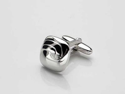 Rhodium Plated Wave Patterned Cufflinks