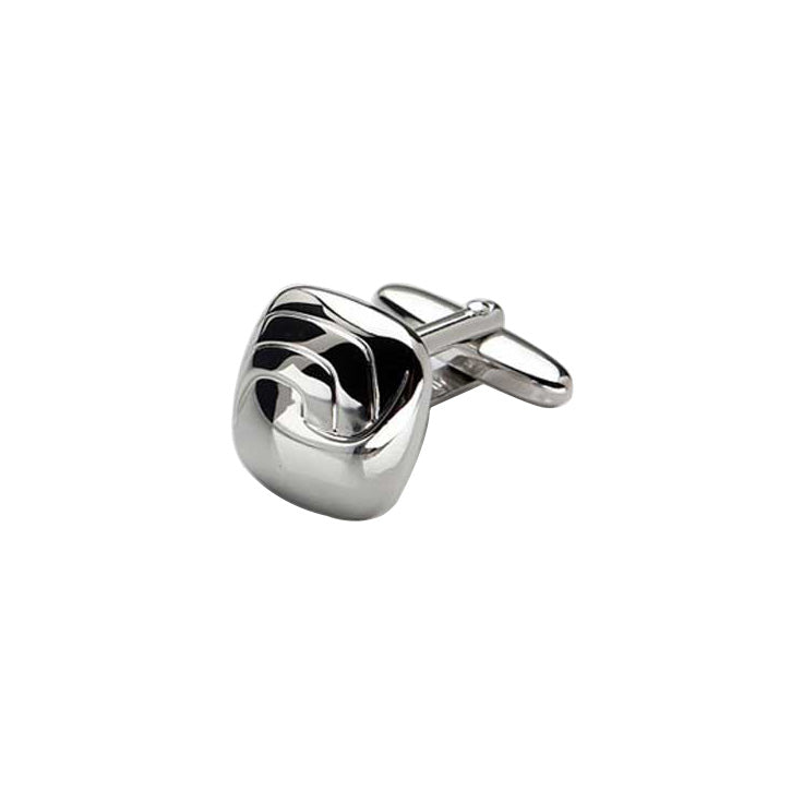 Rhodium Plated Wave Patterned Cufflinks