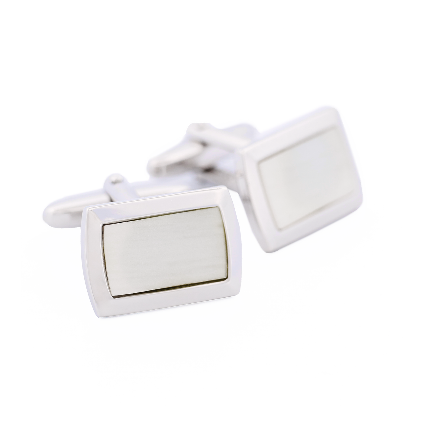 Rhodium Plated Mother Of Pearl Cufflinks