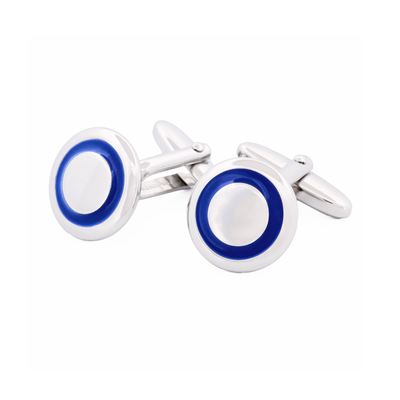Rhodium Cufflinks Blue Enamel