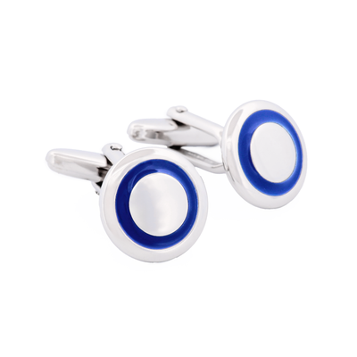 Rhodium Cufflinks Blue Enamel