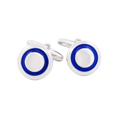 Rhodium Cufflinks Blue Enamel