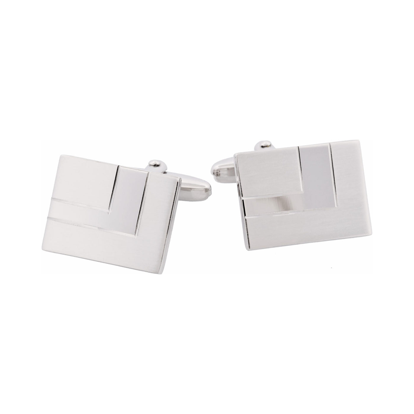 Rhodium Plated Diamond Cut Striped Cufflinks