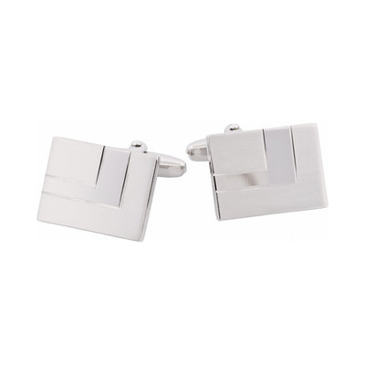 Rhodium Plated Diamond Cut Striped Cufflinks