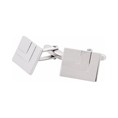 Rhodium Plated Diamond Cut Striped Cufflinks