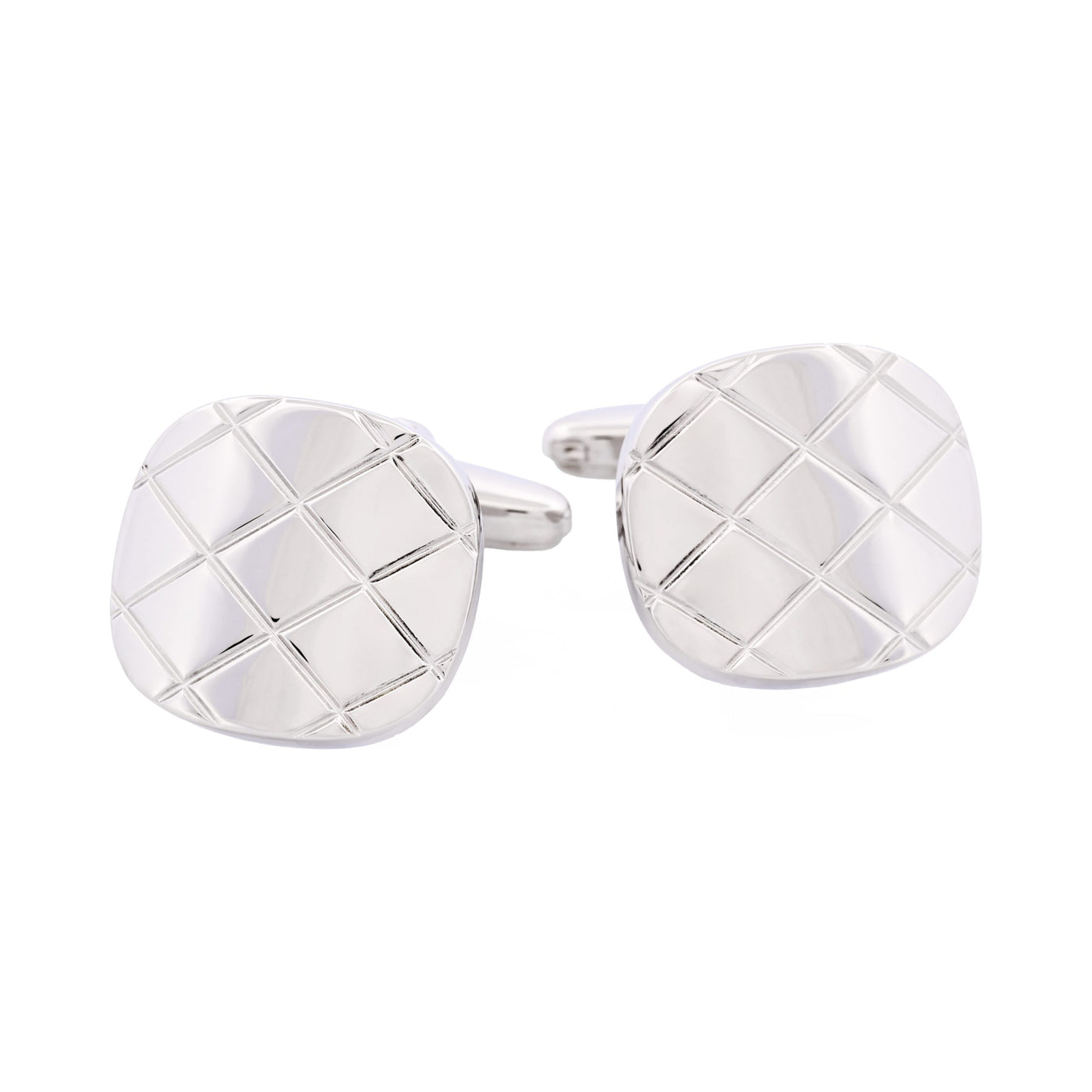Brushed Rhodium Plated Criss-Cross Patterned Cufflinks