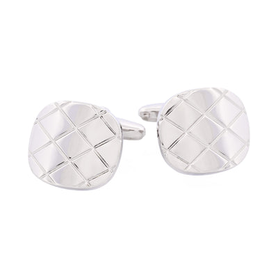 Brushed Rhodium Plated Criss-Cross Patterned Cufflinks