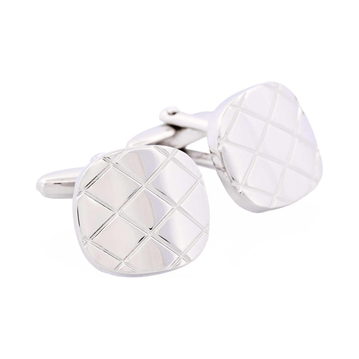 Brushed Rhodium Plated Criss-Cross Patterned Cufflinks