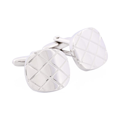 Brushed Rhodium Plated Criss-Cross Patterned Cufflinks