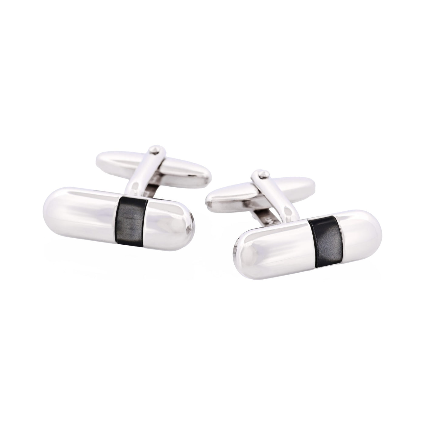 Polished Rhodium Plated Pill Shape with Grey Cat’s Eye Cufflinks