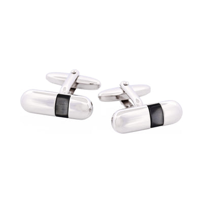 Polished Rhodium Plated Pill Shape with Grey Cat’s Eye Cufflinks